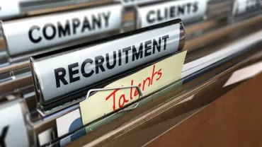 Filing cabinet with folders labeled Company, Clients, and Recruitment.